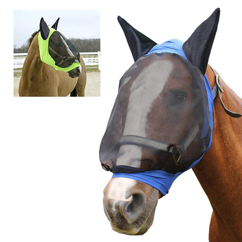 KFX-5613757 Mosquito-Proof One-Piece Fly Mask for Horses with UV Protection and Adjustable Fit