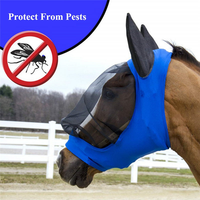 KFX-5613757 Mosquito-Proof One-Piece Fly Mask for Horses with UV Protection and Adjustable Fit