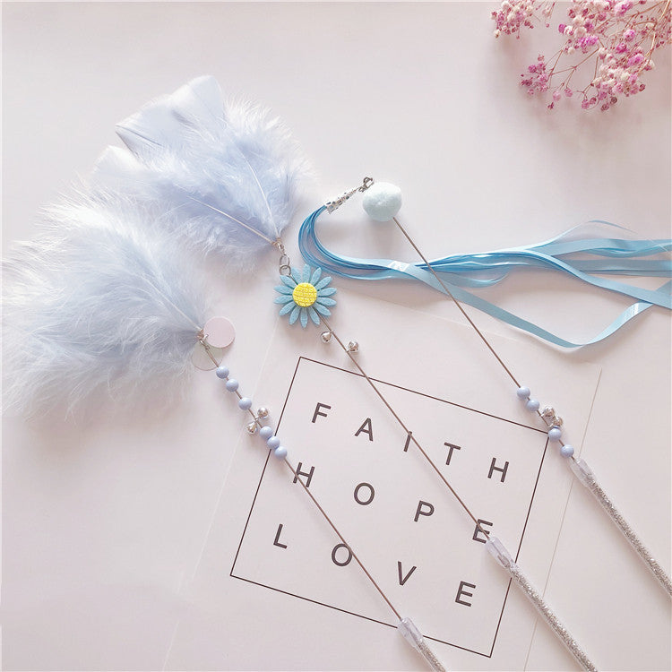 KFX-5614909 Feather Cat Teaser Wand Toy with Long Tassels and Bells - Set of 3