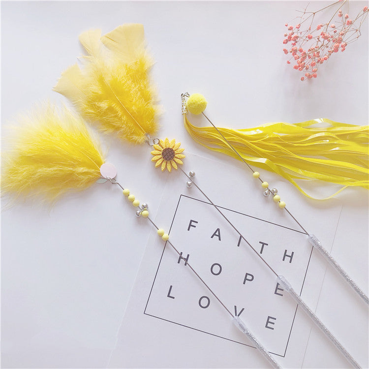 KFX-5614909 Feather Cat Teaser Wand Toy with Long Tassels and Bells - Set of 3