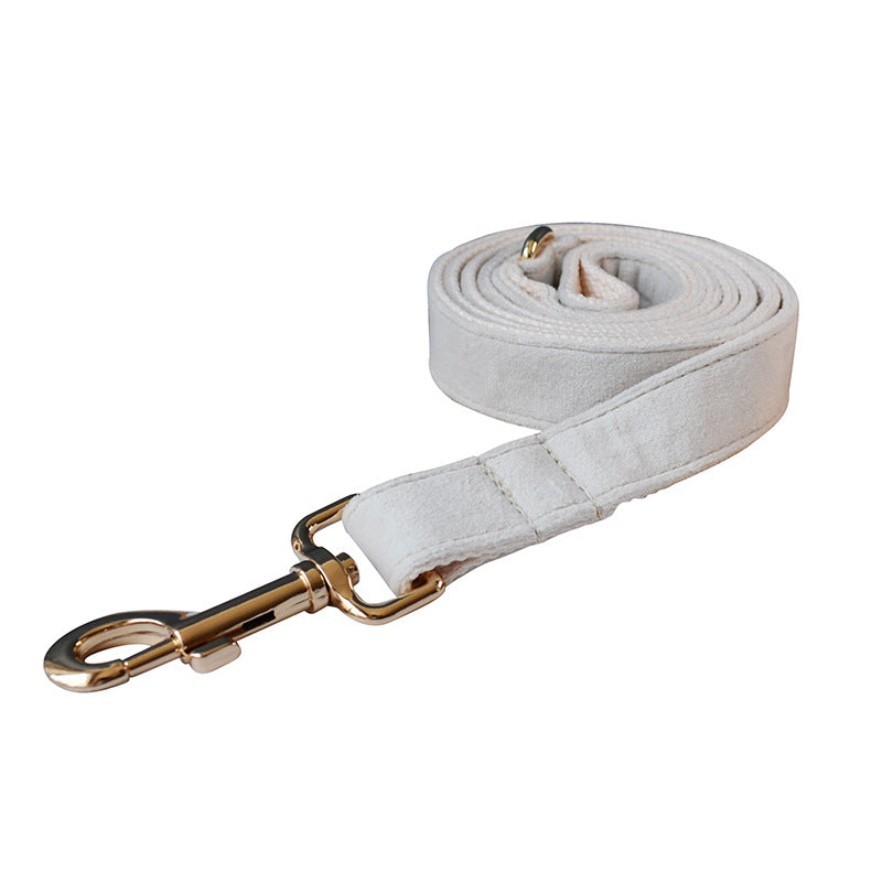 KFX-5615933 Milky White Velvet Dog Collar with Alloy Buckle and Bow Tie - All-Season Pet Accessory