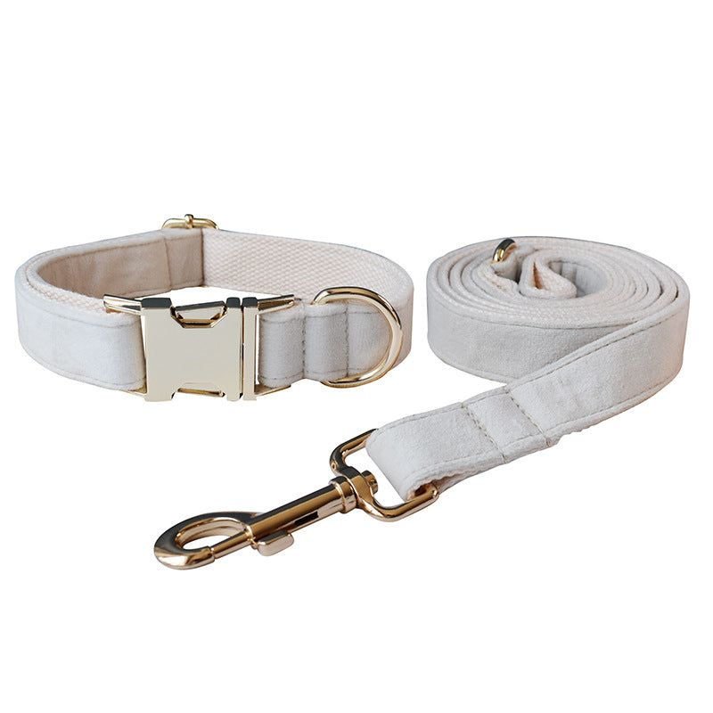 KFX-5615933 Milky White Velvet Dog Collar with Alloy Buckle and Bow Tie - All-Season Pet Accessory