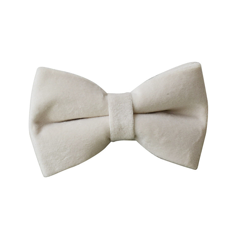 KFX-5615933 Milky White Velvet Dog Collar with Alloy Buckle and Bow Tie - All-Season Pet Accessory