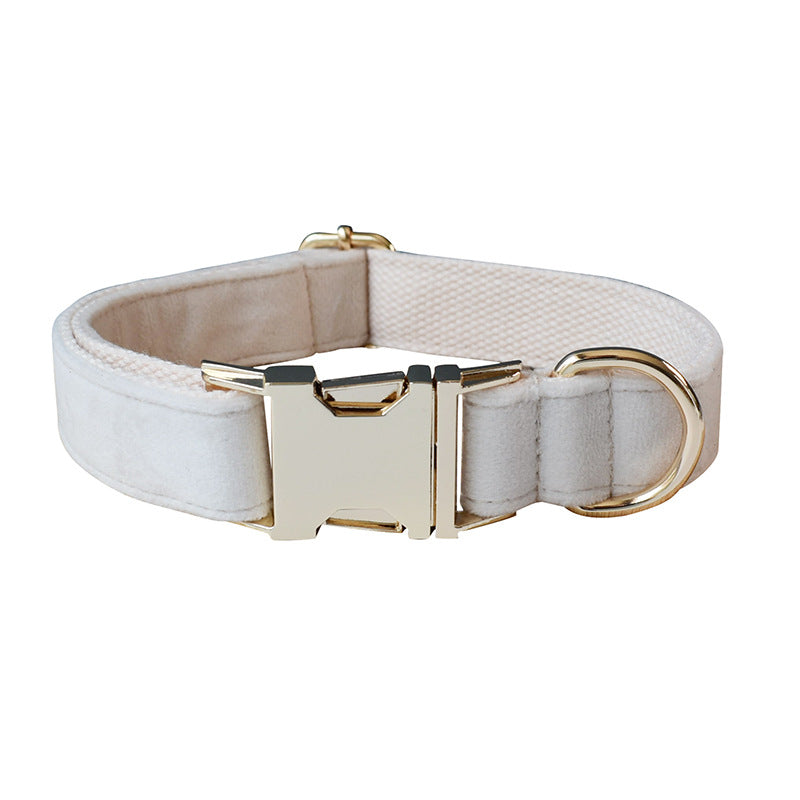 KFX-5615933 Milky White Velvet Dog Collar with Alloy Buckle and Bow Tie - All-Season Pet Accessory
