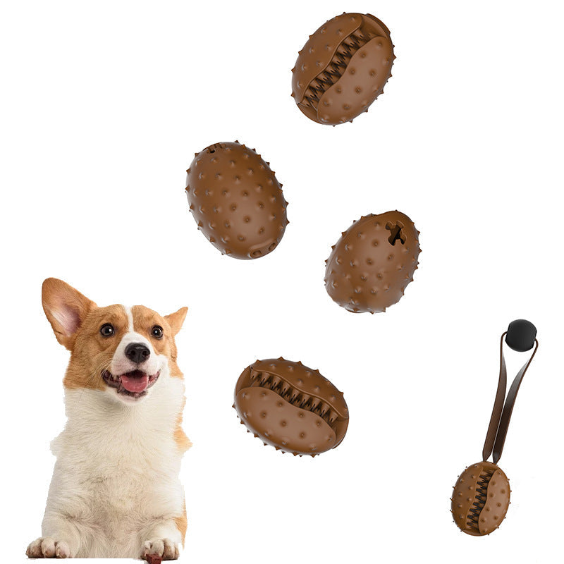 KFX-5617341 Pet Tooth Cleaning Ball with Coffee Bean Design - TPR Rope Knot Slow Eating Toy