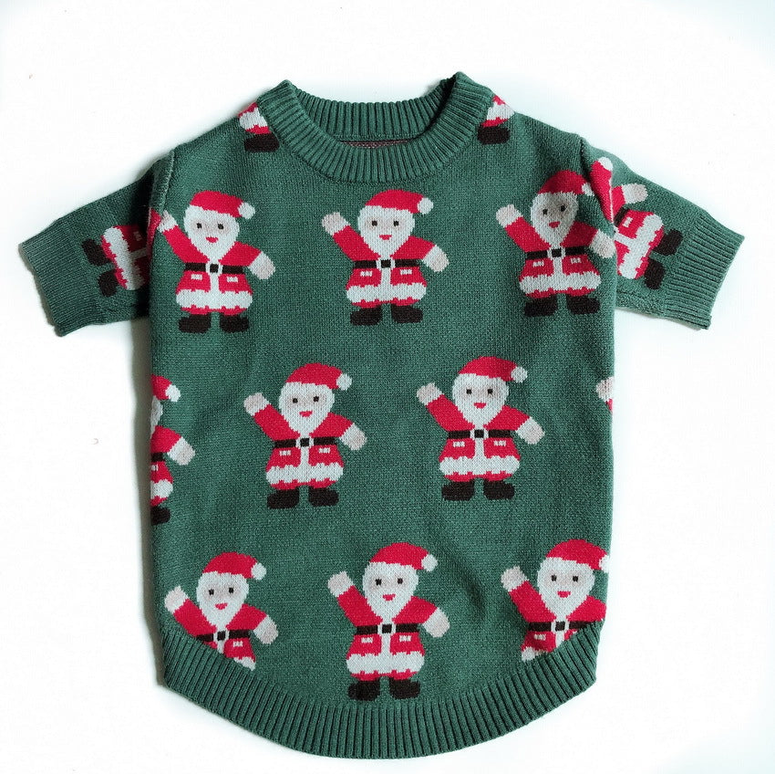 KFX-5617853 Schnauzer Teddy Winter Christmas Sweater in Green with Santa Claus Pattern