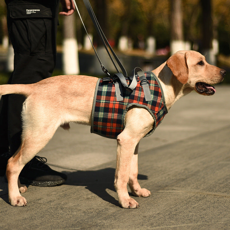 KFX-5619133 High Aged Dog Accessory Chest Strap in Blue and Red Lattice Patterns with Optional Shoulder Strap