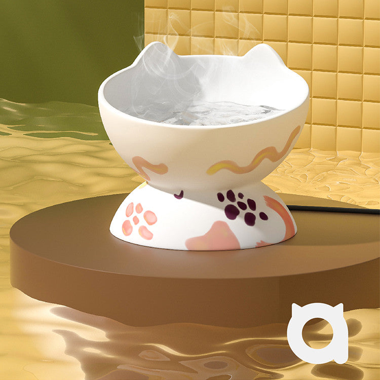 KFX-5620029 Cervical Spine High Foot Ceramic Bowl – Stylish Dual-Use Pet Dish in White and Powder Colors