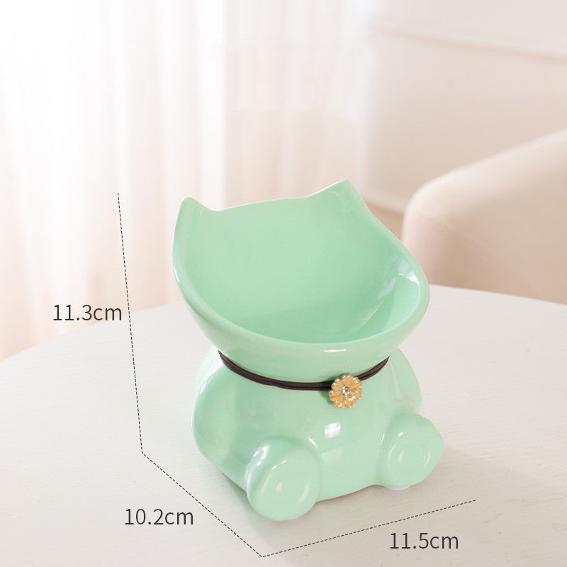 KFX-5620029 Cervical Spine High Foot Ceramic Bowl – Stylish Dual-Use Pet Dish in White and Powder Colors
