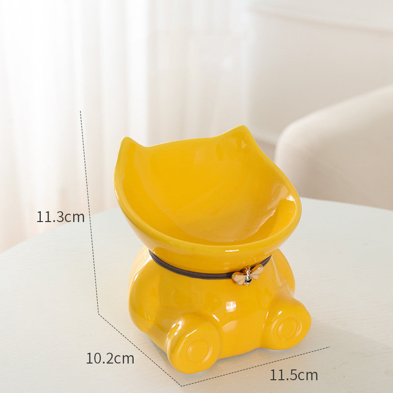 KFX-5620029 Cervical Spine High Foot Ceramic Bowl – Stylish Dual-Use Pet Dish in White and Powder Colors