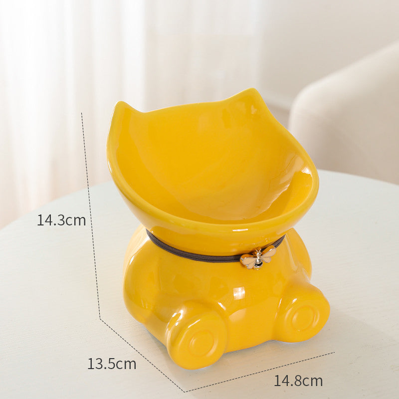 KFX-5620029 Cervical Spine High Foot Ceramic Bowl – Stylish Dual-Use Pet Dish in White and Powder Colors