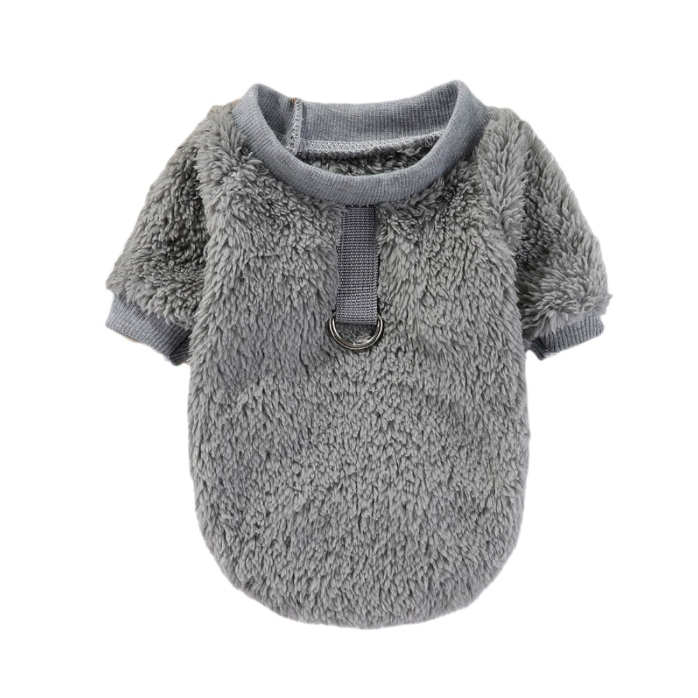 KFX-5620413 Hooded Double-Sided Fleece Dog Clothes in Various Colors with Traction Rope Clip