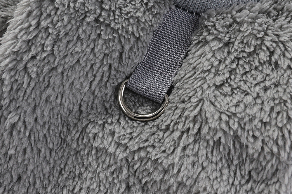 KFX-5620413 Hooded Double-Sided Fleece Dog Clothes in Various Colors with Traction Rope Clip