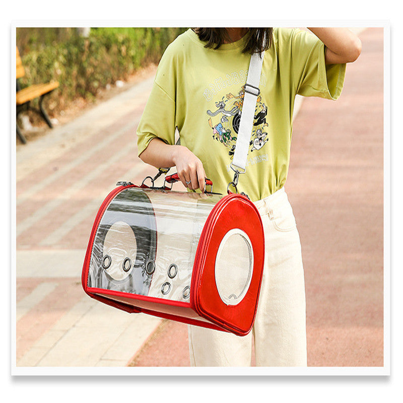 KFX-5622077 Transparent PU Pet Carrier Bag with Geometric Pattern, Suitable for Pets up to 12 kg