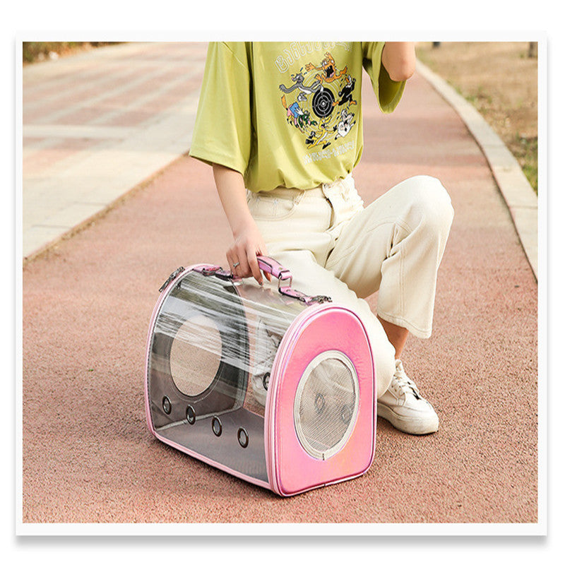 KFX-5622077 Transparent PU Pet Carrier Bag with Geometric Pattern, Suitable for Pets up to 12 kg