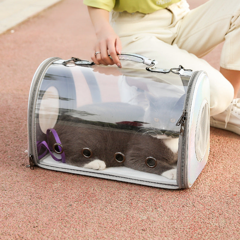 KFX-5622077 Transparent PU Pet Carrier Bag with Geometric Pattern, Suitable for Pets up to 12 kg
