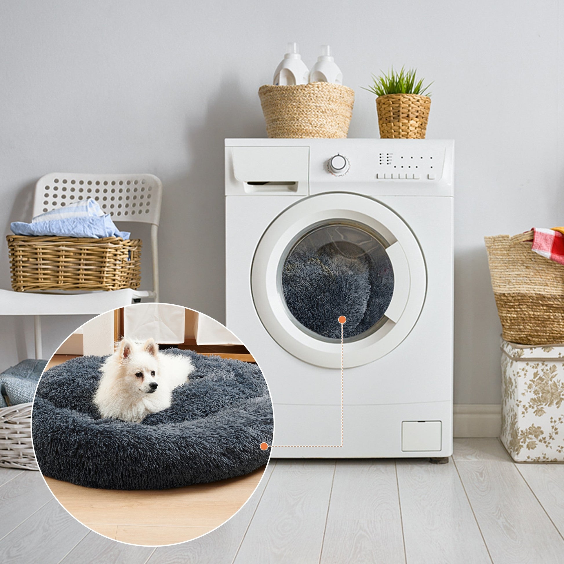 KFX-5623869 Cozy Doughnut-Shaped Pet Bed for Medium to Large Cats and Dogs, Washable Plush Cushion