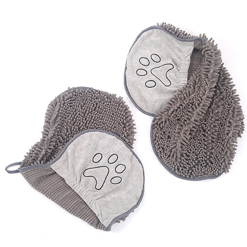 KFX-5625277 Gray Chenille Dog Bath Towel - Highly Absorbent Fiber Pet Towel for After Bath Drying