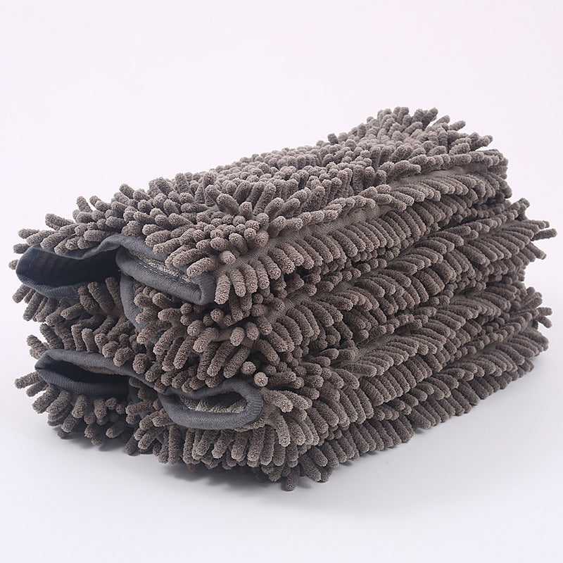 KFX-5625277 Gray Chenille Dog Bath Towel - Highly Absorbent Fiber Pet Towel for After Bath Drying