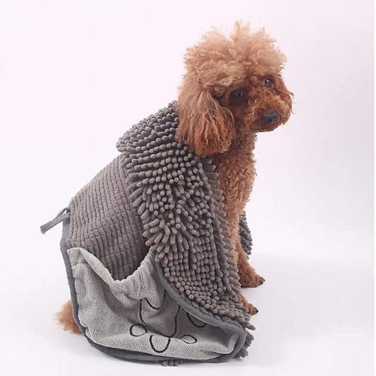 KFX-5625277 Gray Chenille Dog Bath Towel - Highly Absorbent Fiber Pet Towel for After Bath Drying