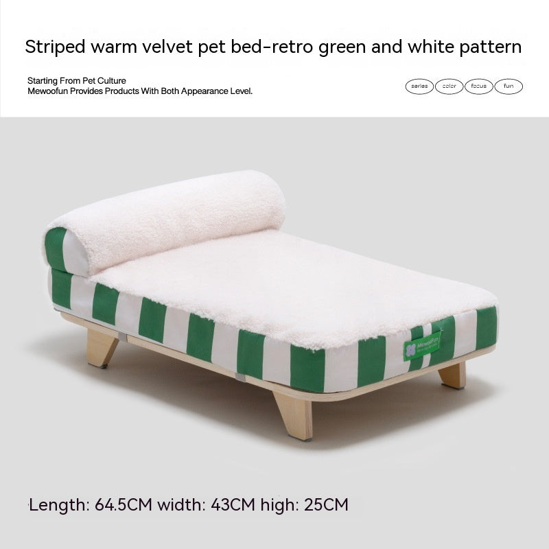 KFX-5625661 Warm Striped Plush Pet Bed for Small to Medium Dogs and Cats, Memory Sponge, Birch Board Structure