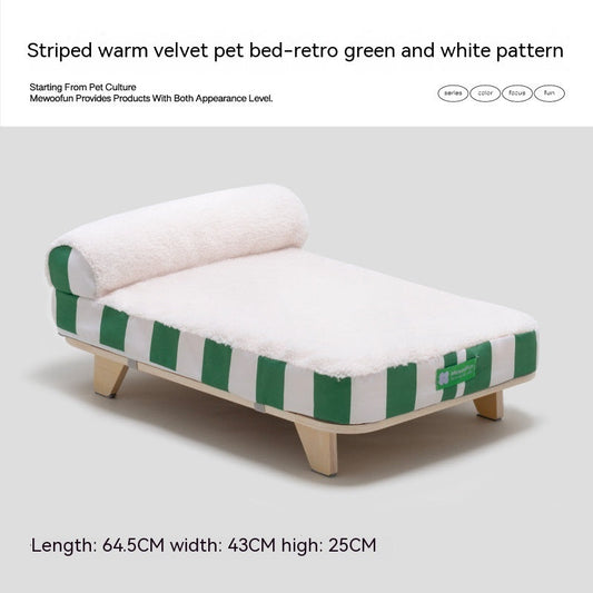 KFX-5625661 Warm Striped Plush Pet Bed for Small to Medium Dogs and Cats, Memory Sponge, Birch Board Structure