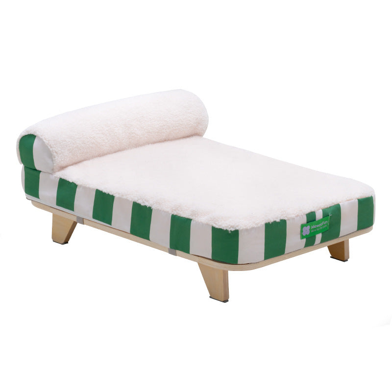KFX-5625661 Warm Striped Plush Pet Bed for Small to Medium Dogs and Cats, Memory Sponge, Birch Board Structure