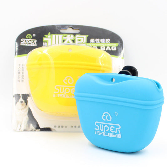 KFX-5627837 Silicone Dog Food Bag - Portable Training Waist Pack for Pet Snacks in Blue, Yellow, and Green