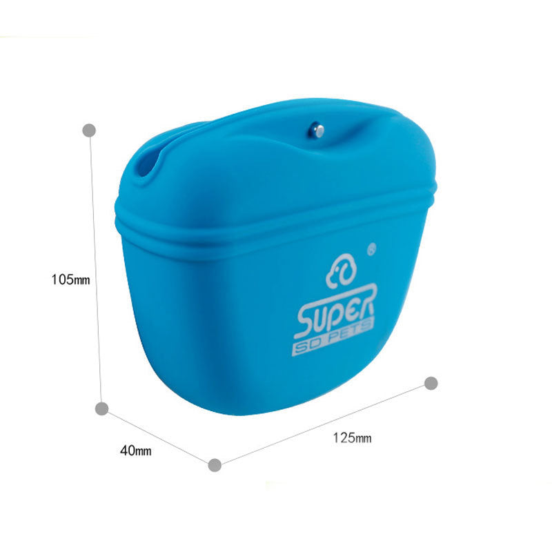 KFX-5627837 Silicone Dog Food Bag - Portable Training Waist Pack for Pet Snacks in Blue, Yellow, and Green