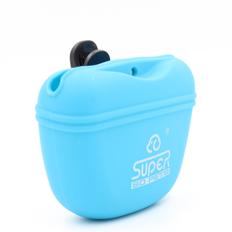 KFX-5627837 Silicone Dog Food Bag - Portable Training Waist Pack for Pet Snacks in Blue, Yellow, and Green