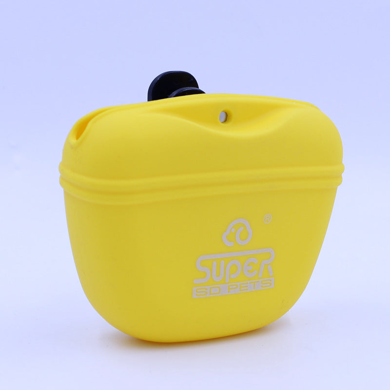 KFX-5627837 Silicone Dog Food Bag - Portable Training Waist Pack for Pet Snacks in Blue, Yellow, and Green