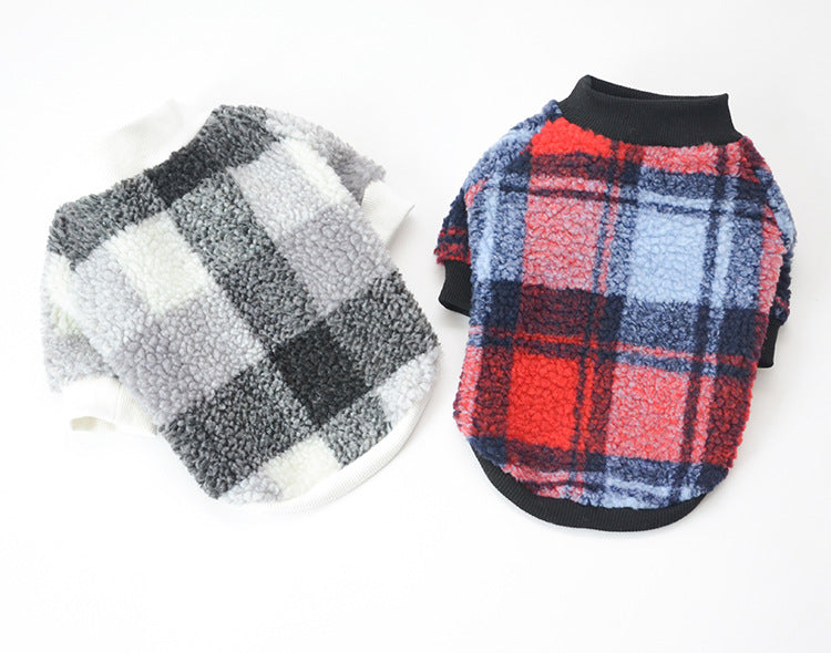 KFX-5627965 Plus Velvet Padded Plaid Shirt for Pets - Lattice Pattern, Soft Material, Available in Multiple Sizes