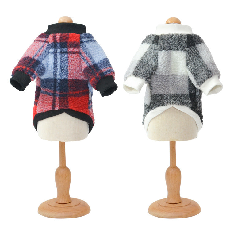 KFX-5627965 Plus Velvet Padded Plaid Shirt for Pets - Lattice Pattern, Soft Material, Available in Multiple Sizes
