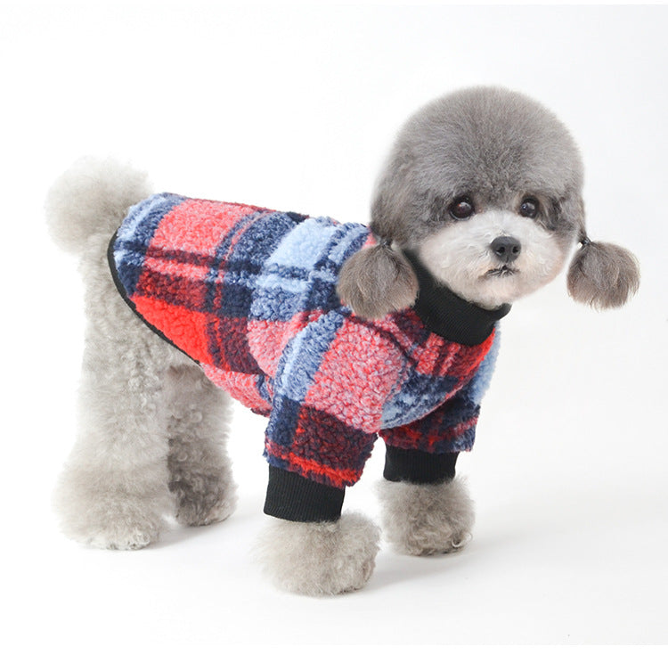 KFX-5627965 Plus Velvet Padded Plaid Shirt for Pets - Lattice Pattern, Soft Material, Available in Multiple Sizes
