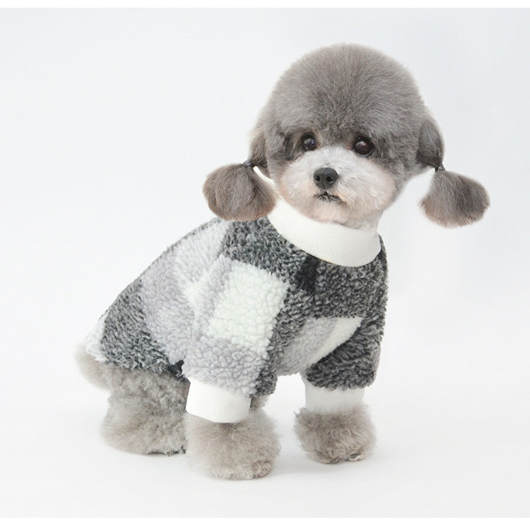 KFX-5627965 Plus Velvet Padded Plaid Shirt for Pets - Lattice Pattern, Soft Material, Available in Multiple Sizes