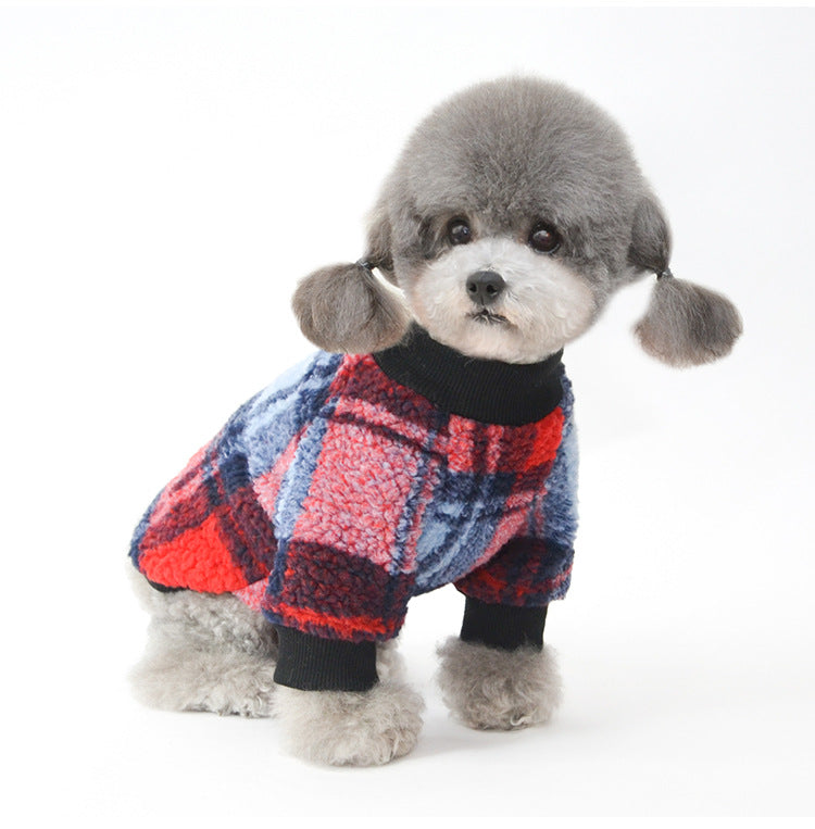 KFX-5627965 Plus Velvet Padded Plaid Shirt for Pets - Lattice Pattern, Soft Material, Available in Multiple Sizes