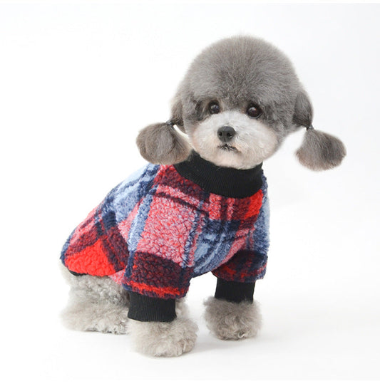KFX-5627965 Plus Velvet Padded Plaid Shirt for Pets - Lattice Pattern, Soft Material, Available in Multiple Sizes