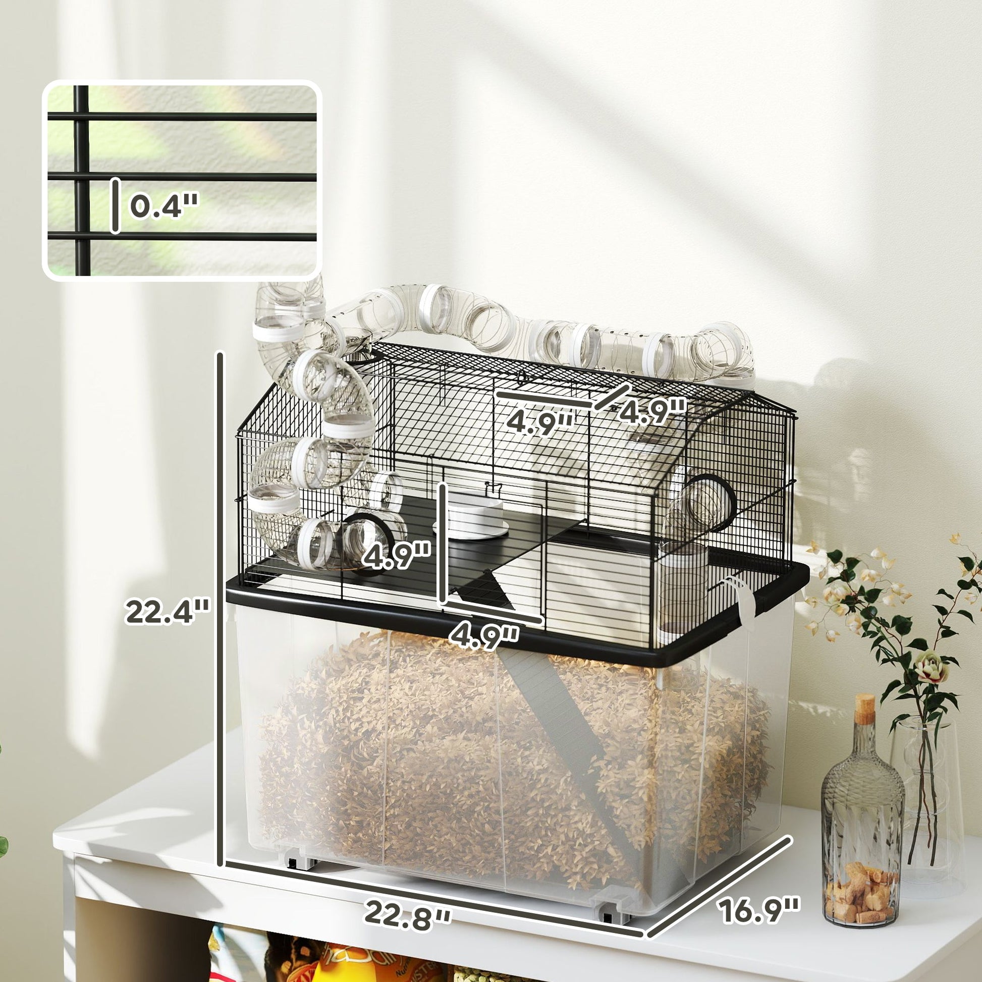 KFX-5629245 Two-Tier Hamster Cage with Tube System and Deep Tray for Dwarf Hamsters and Gerbils