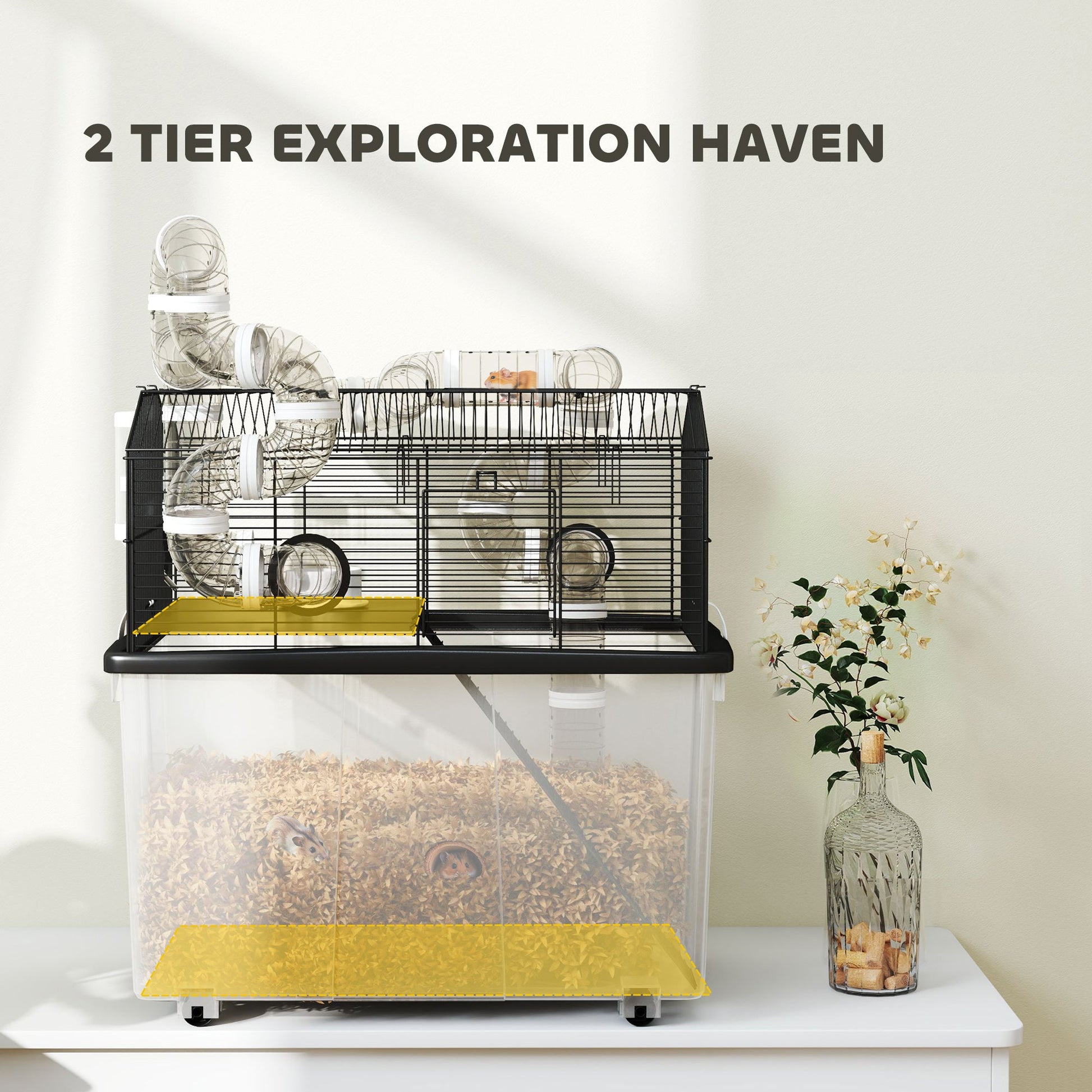 KFX-5629245 Two-Tier Hamster Cage with Tube System and Deep Tray for Dwarf Hamsters and Gerbils