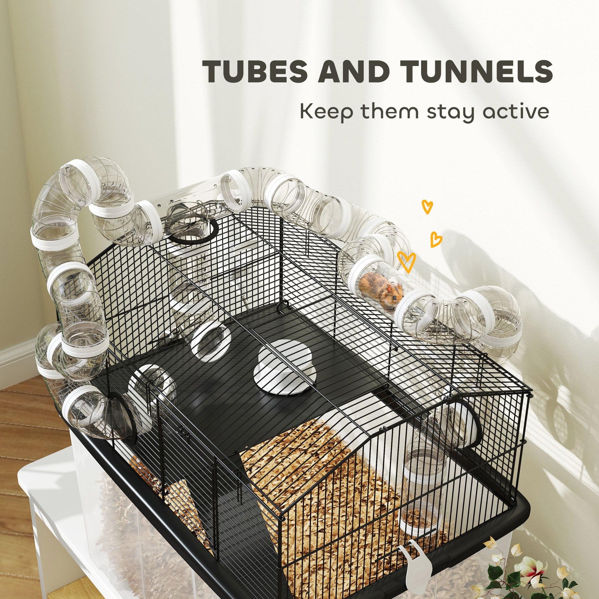 KFX-5629245 Two-Tier Hamster Cage with Tube System and Deep Tray for Dwarf Hamsters and Gerbils