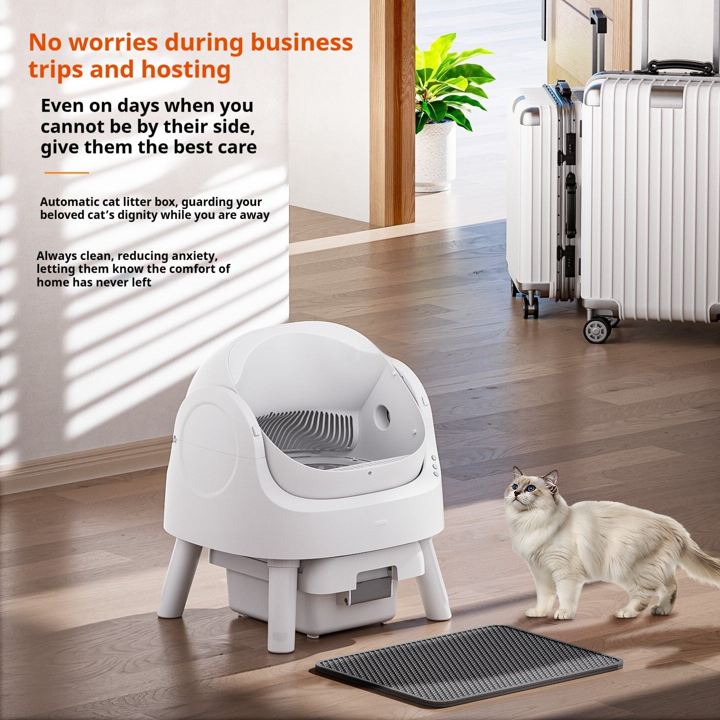 KFX-5629373 Automatic Self-Cleaning Litter Box in White with Deodorizing Features and Accessories