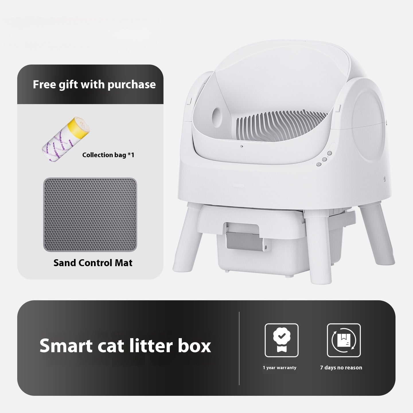 KFX-5629373 Automatic Self-Cleaning Litter Box in White with Deodorizing Features and Accessories