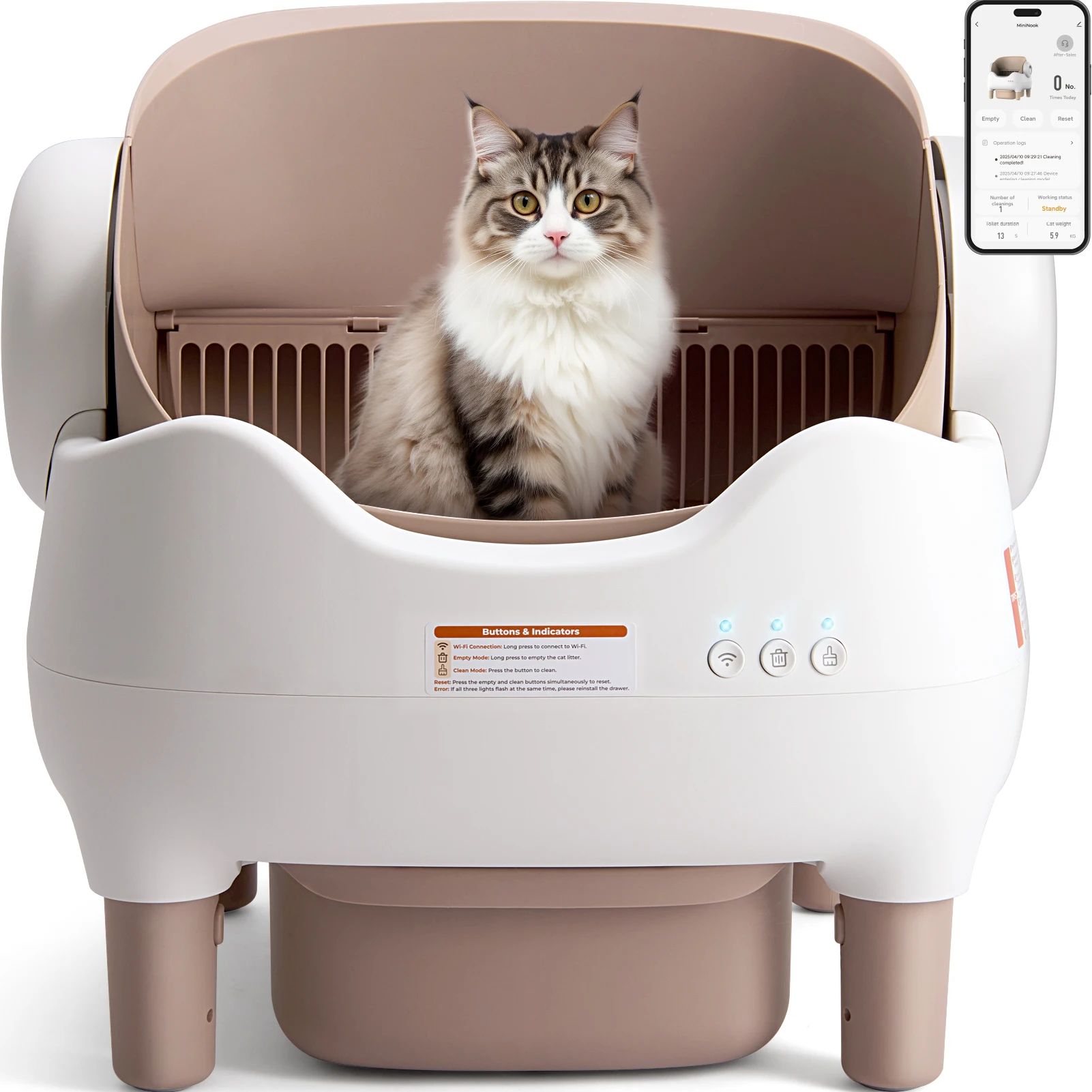 KFX-5629373 Automatic Self-Cleaning Litter Box in White with Deodorizing Features and Accessories