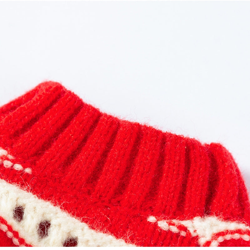 KFX-5630141 Knitted Cherry Pullover Sweater for Small Dogs and Cats, Soft and Warm, Red and White Striped Design