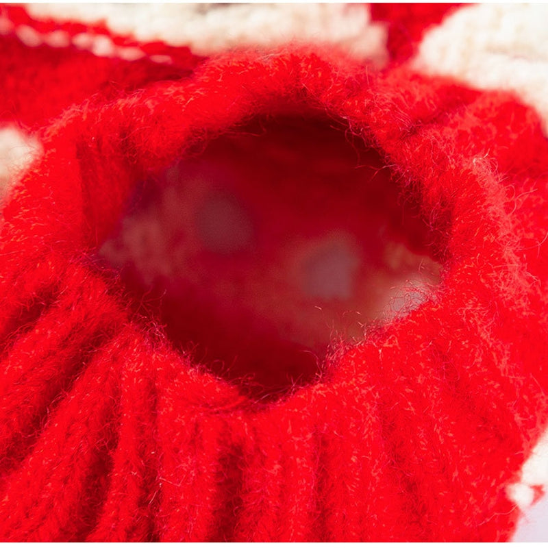 KFX-5630141 Knitted Cherry Pullover Sweater for Small Dogs and Cats, Soft and Warm, Red and White Striped Design