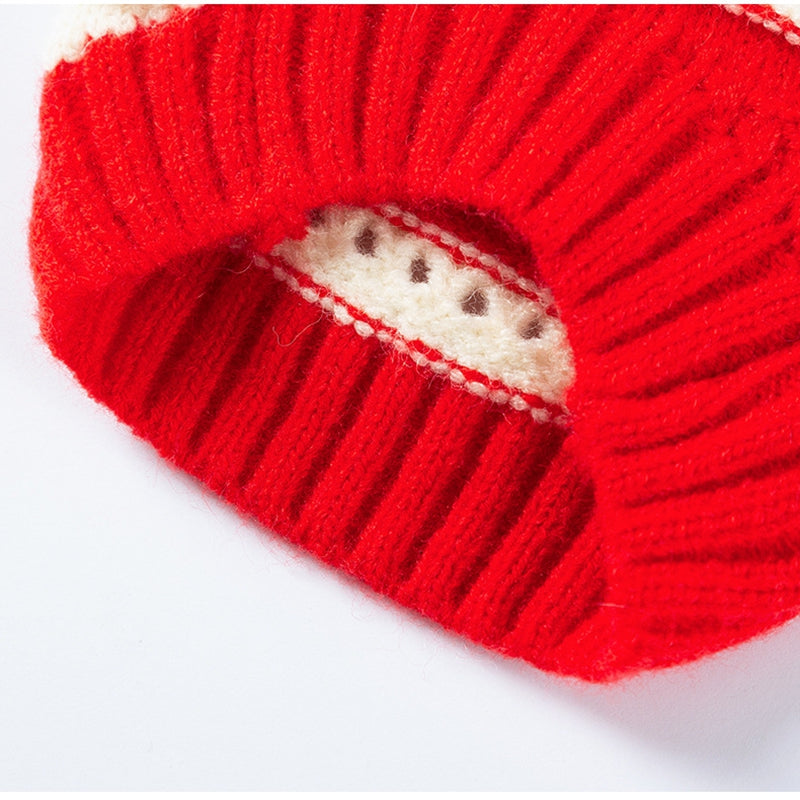 KFX-5630141 Knitted Cherry Pullover Sweater for Small Dogs and Cats, Soft and Warm, Red and White Striped Design