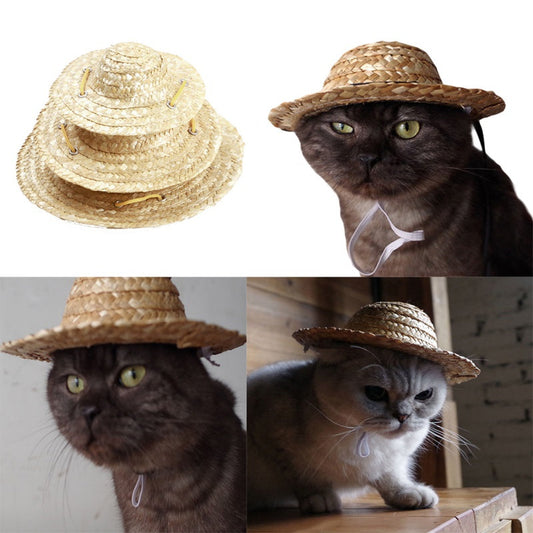 KFX-5631933 Stylish Woven Straw Hat for Dogs - Adjustable, Breathable, and Comfortable Design