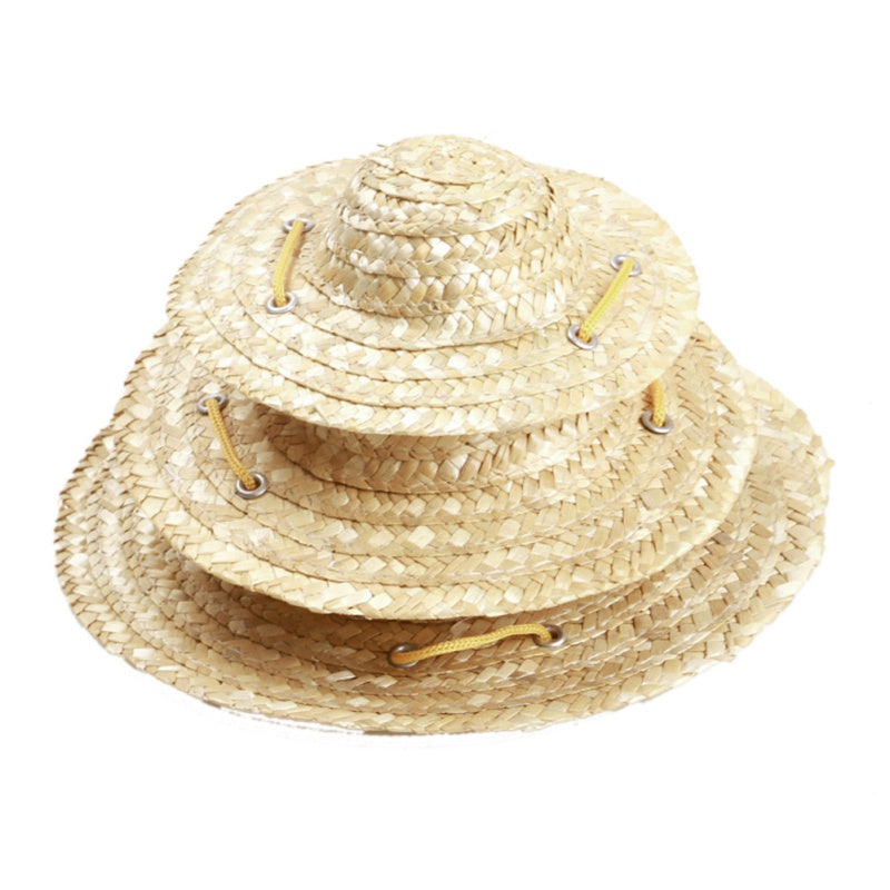 KFX-5631933 Stylish Woven Straw Hat for Dogs - Adjustable, Breathable, and Comfortable Design