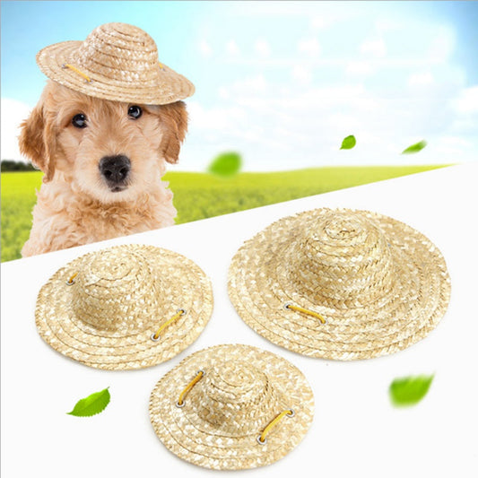 KFX-5631933 Stylish Woven Straw Hat for Dogs - Adjustable, Breathable, and Comfortable Design