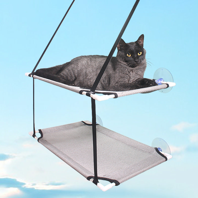 KFX-5632957 Double Layer Mesh Cat Hammock for Hanging Pet Nest - Gray and Black Options